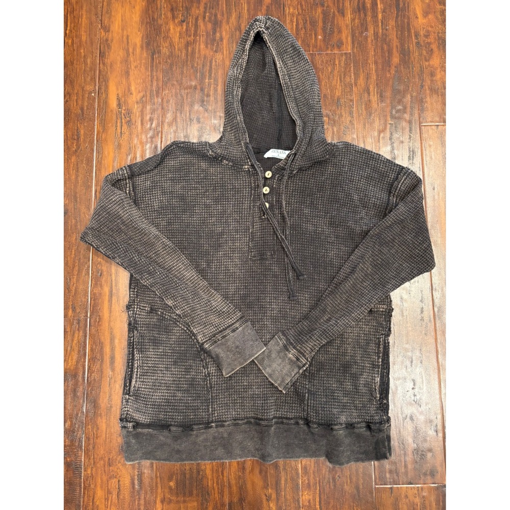 Zenana S Waffle Knit Henley Hoodie Womens Charcoal Gray